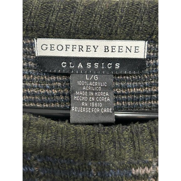 Geoffrey Beene Classics 90s Green Blue Beige Geometric Pattern Sweater Sz L - Picture 5 of 9